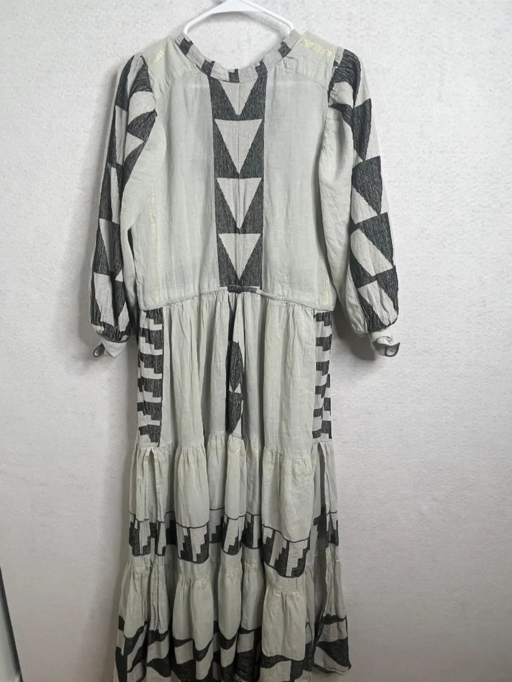 Pearl & Caviar Boho Geometric Print Midi Dress Long Sleeve Flowy S - Picture 3 of 6